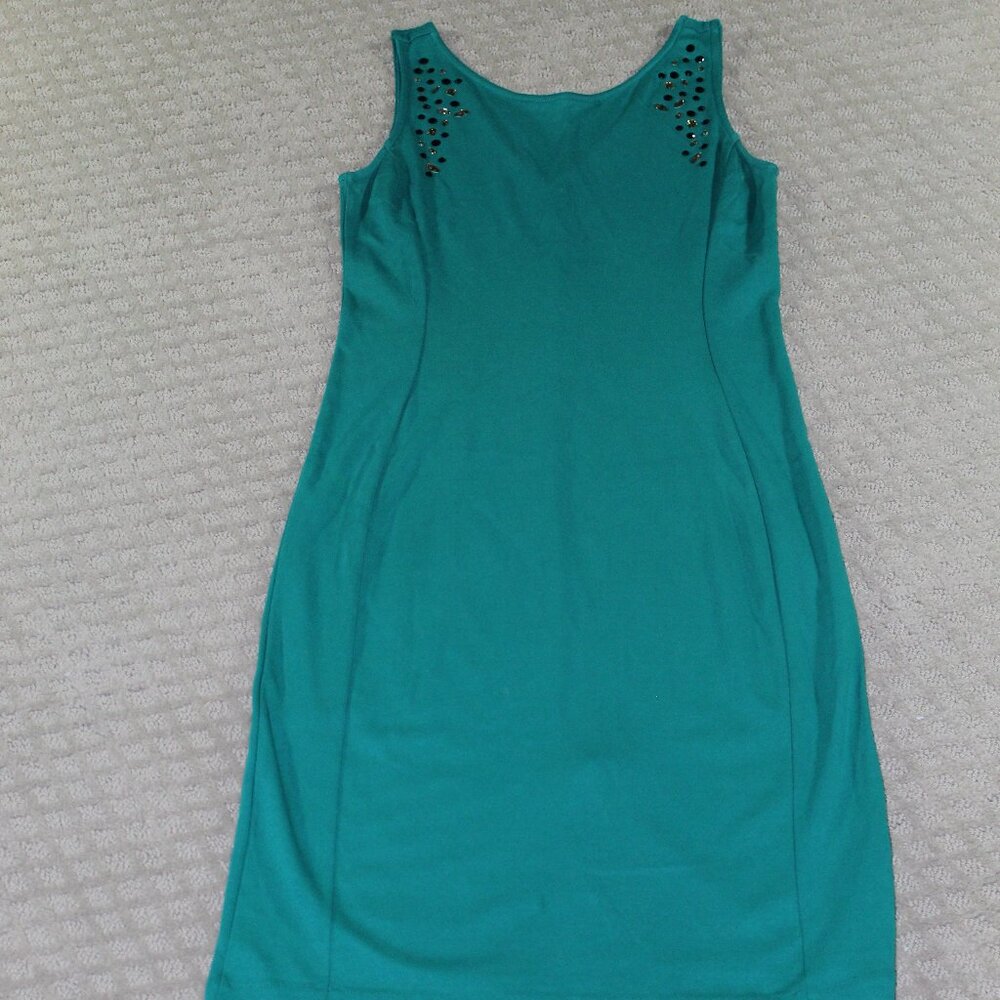 New York & Company Size S Green Knit Sheath Dress with Jeweled Embellishments